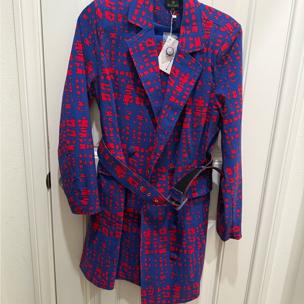 D’Yanu Blue and Red Patterned Blazer dress and Pants